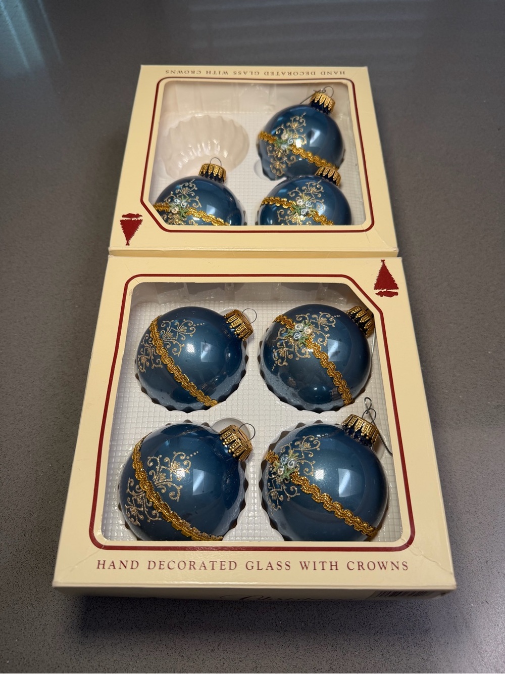 Hand-Decorated Blue Glass Holiday Ornaments - Set of 8